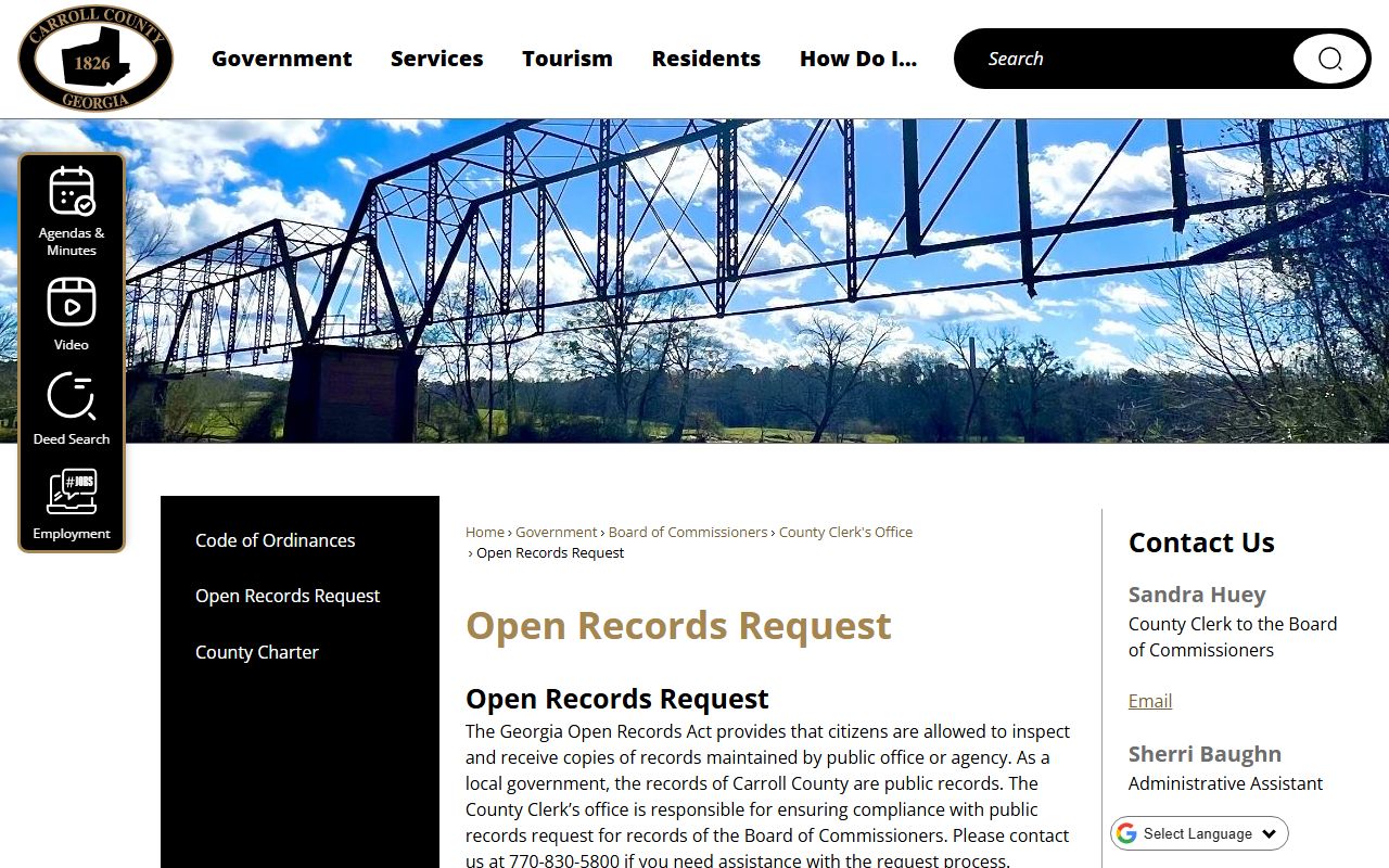 Carroll County open records request page for court docket records access