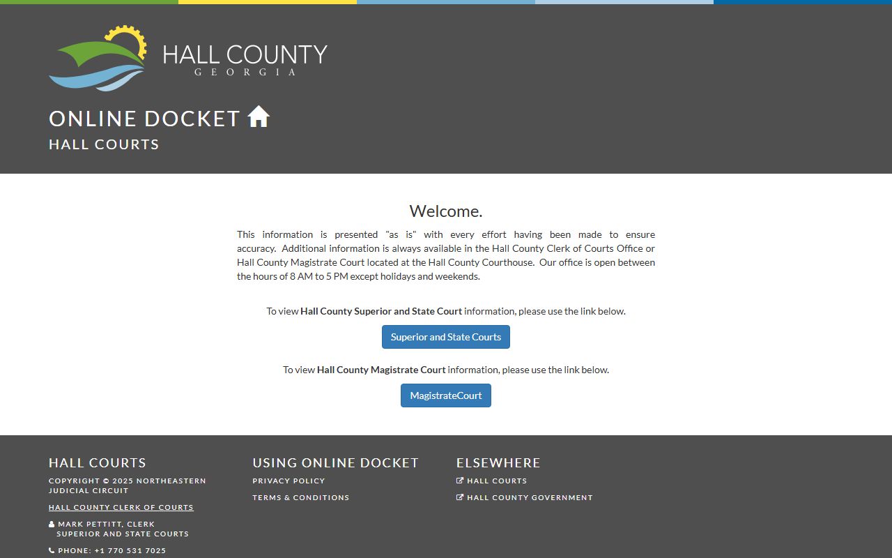 Hall County Courts online docket portal at docket.hallcourts.com