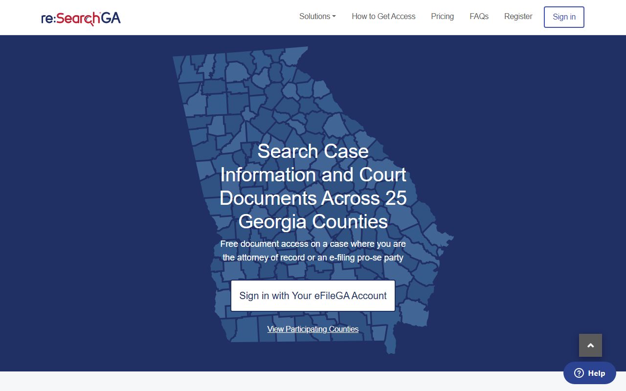 re:SearchGA portal for searching Georgia court dockets across multiple counties
