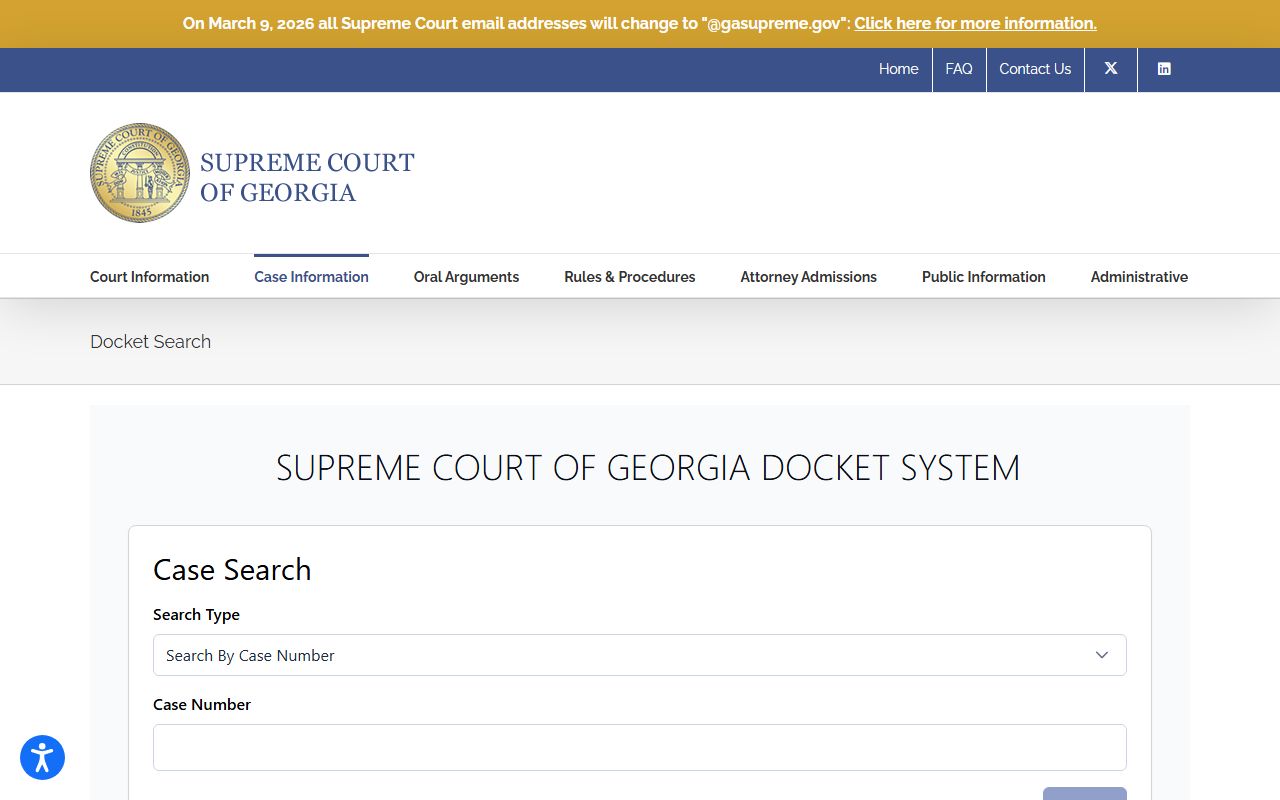 Georgia Supreme Court docket search portal for recent appeals cases