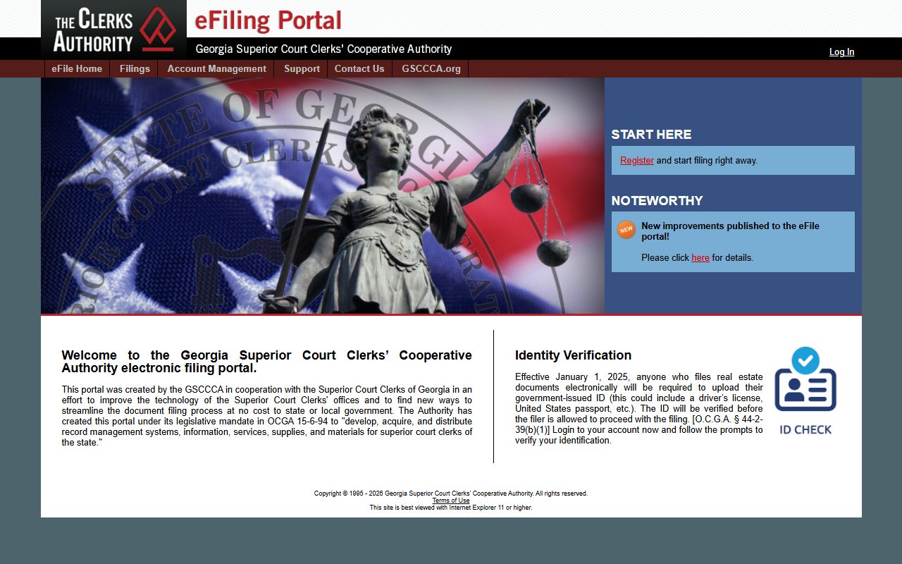 GSCCCA eFiling portal for submitting court documents electronically in Georgia